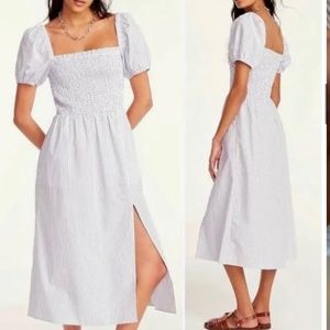 J crew blue and white striped square neckline dress